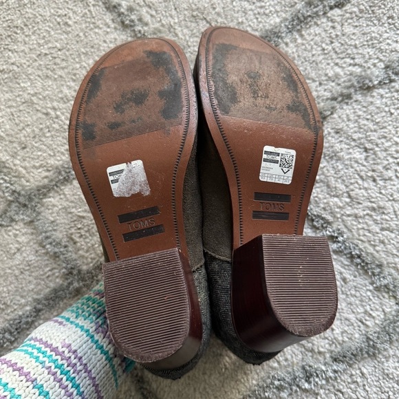 TOMS Leila Ankle boots Bootie Olive gray Herringbone suede block heel 9.5 - Picture 7 of 11